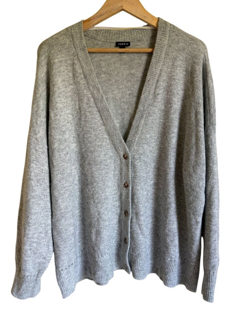 TORRID 3X Polyester Blend Cardigan Sweater Gray Preppy Soft Academia V-Neck